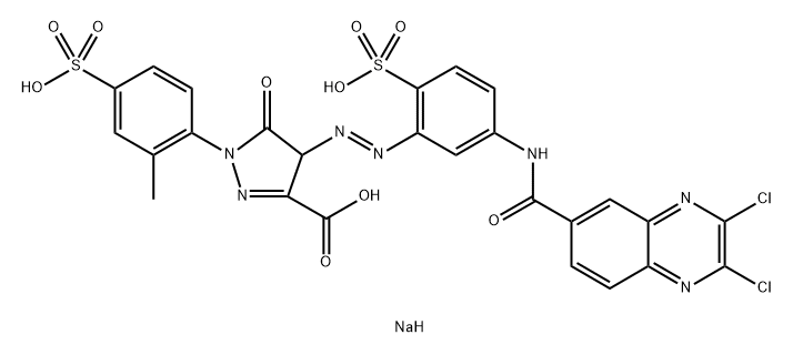 trisodium 4-[[5-[[(2,3-dichloro-6-quinoxalinyl)carbonyl]amino]-2-sulphonatophenyl]azo]-4,5-dihydro-1-(2-methyl-4-sulphonatophenyl)-5-oxo-1H-pyrazole-3-carboxylate Structure