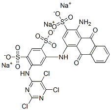 trisodium 4-[(4-amino-9,10-dihydro-9,10-dioxo-3-sulphonato-1-anthryl)amino]-6-[(2,5,6-trichloropyrimidin-4-yl)amino]benzene-1,3-disulphonate Structure