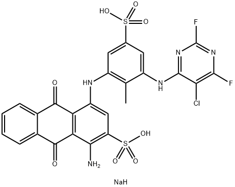 disodium 1-amino-4-[[3-[(5-chloro-2,6-difluoro-4-pyrimidinyl)amino]-2-methyl-5-sulphonatophenyl]amino]-9,10-dihydro-9,10-dioxoanthracene-2-sulphonate Structure