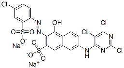 3-[(4-クロロ-2-スルホフェニル)アゾ]-4-ヒドロキシ-7-[(2,5,6-トリクロロ-4-ピリミジニル)アミノ]-2-ナフタレンスルホン酸二ナトリウム 化学構造式