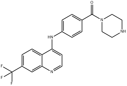 Piperazine, 1-(4-((7-(trifluoromethyl)-4-quinolinyl)amino)benzoyl)- Structure