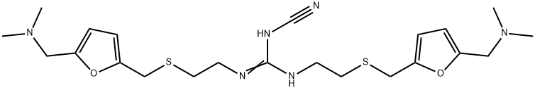 3-cyano-1,2-bis[2-[[5-(dimethylaminomethyl)-2-furyl]methylsulfanyl]eth yl]guanidine Struktur