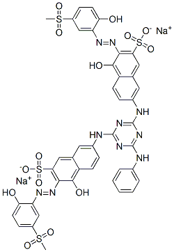 7,7'-[[6-(フェニルアミノ)-1,3,5-トリアジン-2,4-ジイル]ジイミノ]ビス[4-ヒドロキシ-3-[[2-ヒドロキシ-5-(メチルスルホニル)フェニル]アゾ]-2-ナフタレンスルホン酸ナトリウム] 化学構造式