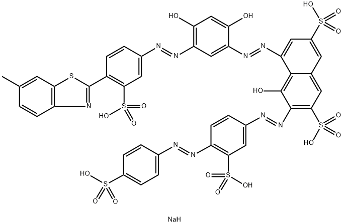 pentasodium 5-[[2,4-dihydroxy-5-[[4-(6-methylbenzothiazol-2-yl)-3-sulphonatophenyl]azo]phenyl]azo]-4-hydroxy-3-[[3-sulphonato-4-[(4-sulphonatophenyl)azo]phenyl]azo]naphthalene-2,7-disulphonate Structure