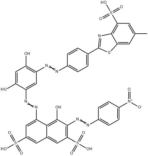 5-[[2,4-ジヒドロキシ-5-[[4-(6-メチル-4-スルホベンゾチアゾール-2-イル)フェニル]アゾ]フェニル]アゾ]-4-ヒドロキシ-3-[(4-ニトロフェニル)アゾ]-2,7-ナフタレンジスルホン酸 化学構造式