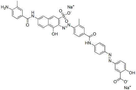 5-[[4-[[4-[[6-[(4-アミノ-3-メチルベンゾイル)アミノ]-1-ヒドロキシ-3-スルホ-2-ナフチル]アゾ]-3-メチルベンゾイル]アミノ]フェニル]アゾ]-2-ヒドロキシ安息香酸ジナトリウム 化学構造式