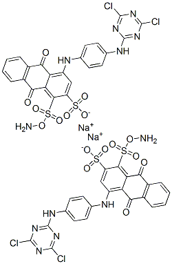 disodium 1-amino-4-[[4-[(4,6-dichloro-1,3,5-triazin-2-yl)amino]phenyl]amino]-9,10-dihydro-9,10-dioxoanthracenedisulphonate Struktur