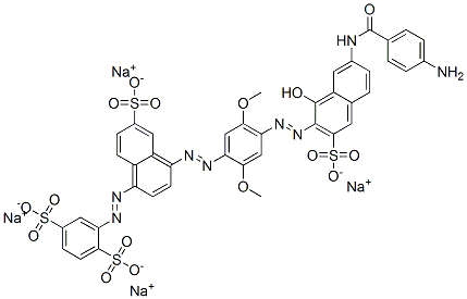 2-[[4-[[4-[[7-[(4-Aminobenzoyl)amino]-1-hydroxy-3-sulfo-2-naphthalenyl]azo]-2,5-dimethoxyphenyl]azo]-6-sulfo-1-naphthalenyl]azo]-1,4-benzenedisulfonic acid tetrasodium salt Structure