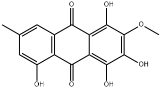 1,3,4,5-テトラヒドロキシ-2-メトキシ-7-メチル-9,10-アントラセンジオン 化学構造式