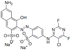 disodium 6-amino-3-[[4-[(5-chloro-2,6-difluoropyrimidin-4-yl)amino]-2-sulphonatophenyl]azo]-4-hydroxynaphthalene-2-sulphonate Struktur
