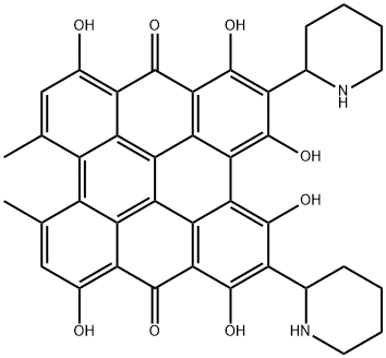 Phenanthro(1,10,9,8-opqra)perylene-7,14-dione, 1,3,4,6,8,13-hexahydrox y-10,11-dimethyl-2,5-di-2-piperidinyl- 结构式