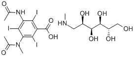 1-メチルアミノ-1-デオキシ-D-グルシトール・3-(アセチルアミノ)-5-(アセチルメチルアミノ)-2,4,6-トリヨード安息香酸 化学構造式