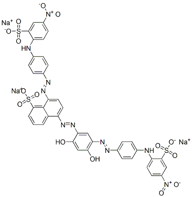 trisodium 5-[[2,4-dihydroxy-5-[[4-[(4-nitro-2-sulphonatophenyl)amino]phenyl]azo]phenyl]azo]-8-[[4-[(4-nitro-2-sulphonatophenyl)amino]phenyl]azo]naphthalenesulphonate 结构式