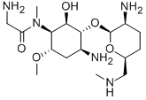 4-アミノ-1-[(アミノアセチル)メチルアミノ]-3-O-[2-アミノ-6-メチルアミノ-2,3,4,6-テトラデオキシ-α-D-erythro-ヘキソピラノシル]-1,4,5-トリデオキシ-6-O-メチル-L-chiro-イノシトール 化学構造式