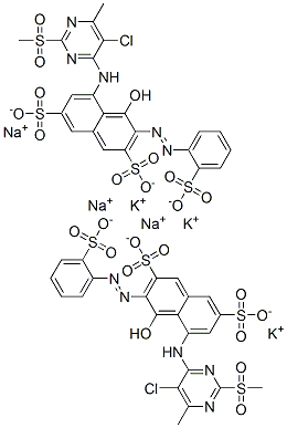 5-[[5-chloro-6-methyl-2-(methylsulphonyl)-4-pyrimidinyl]amino]-4-hydroxy-3-[(2-sulphophenyl)azo]naphthalene-2,7-disulphonic acid, potassium sodium salt Structure