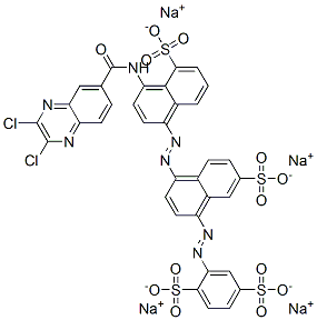 1,4-Benzenedisulfonic acid, 2-[[4-[[4-[[(2,3-dichloro- 6-quinoxalinyl)carbonyl]amino]-5-sulfo-1-naphthalenyl ]azo]-7-sulfo-1-naphthalenyl]azo]-, tetrasodium salt Structure