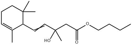 3-ヒドロキシ-3-メチル-5-(2,6,6-トリメチル-2-シクロヘキセン-1-イル)-4-ペンテン酸ブチル 化学構造式