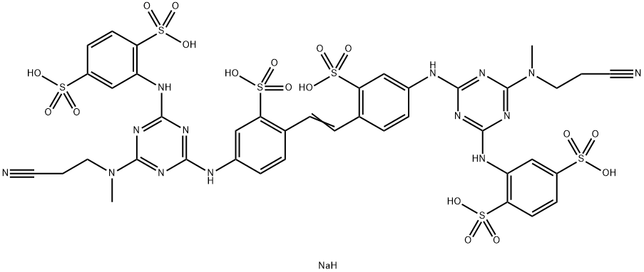 2,2'-[1,2-Ethenediylbis[(3-sulfo-4,1-phenylene)imino[6-[(2-cyanoethyl)methylamino]-1,3,5-triazine-4,2-diyl]imino]]bis(1,4-benzenedisulfonic acid)hexasodium salt Struktur