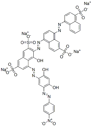 5-[[2,4-ジヒドロキシ-5-[(4-ニトロフェニル)アゾ]フェニル]アゾ]-4-ヒドロキシ-3-[[6-スルホ-4-[(4-スルホ-1-ナフタレニル)アゾ]-1-ナフタレニル]アゾ]-2,7-ナフタレンジスルホン酸四ナトリウム 化学構造式