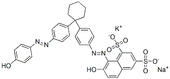 7-羟基-8-[[4-[1-[4-[(4-羟基苯基)偶氮]苯基]环己基]苯基]偶氮]萘-1,3-二磺酸钾钠盐 结构式