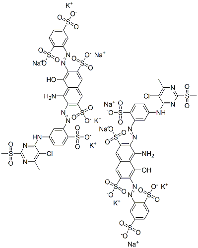 4-amino-3-[[5-[[5-chloro-6-methyl-2-(methylsulphonyl)-4-pyrimidinyl]amino]-2-sulphophenyl]azo]-6-[(2,5-disulphophenyl)azo]-5-hydroxynaphthalene-2,7-disulphonic acid, potassium sodium salt Struktur