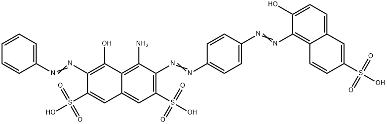 4-Amino-5-hydroxy-3-[[4-[(2-hydroxy-6-sulfonaphthalen-1-yl)azo]phenyl]azo]-6-(phenylazo)-2,7-naphthalenedisulfonic acid Struktur