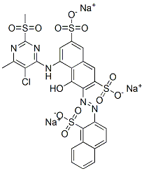 5-[[5-Chloro-6-methyl-2-(methylsulfonyl)-4-pyrimidinyl]amino]-4-hydroxy-3-[(1-sulfo-2-naphthalenyl)azo]-2,7-naphthalenedisulfonic acid trisodium salt Struktur