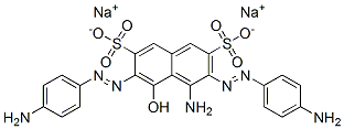 4-アミノ-3,6-ビス[(4-アミノフェニル)アゾ]-5-ヒドロキシ-2,7-ナフタレンジスルホン酸ジナトリウム 化学構造式
