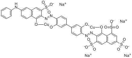 tetrasodium [mu-[7-[[4'-[[6-anilino-1-hydroxy-3-sulpho-2-naphthyl]azo]-3,3'-dihydroxy[1,1'-biphenyl]-4-yl]azo]-8-hydroxynaphthalene-1,3,6-trisulphonato(8-)]]dicuprate(4-) Structure