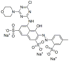 5-(4-クロロ-6-モルホリノ-1,3,5-トリアジン-2-イルアミノ)-4-ヒドロキシ-3-(4-メチル-2-ソジオスルホフェニルアゾ)-2,7-ナフタレンジスルホン酸二ナトリウム 化学構造式