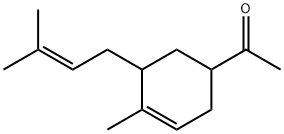 1-[4-methyl-5-(3-methyl-2-butenyl)-3-cyclohexen-1-yl]ethan-1-one Struktur