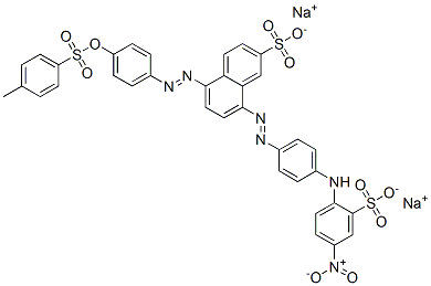 disodium 5-[[4-[[(4-methylphenyl)sulphonyl]oxy]phenyl]azo]-8-[[4-[(4-nitro-2-sulphonatophenyl)amino]phenyl]azo]naphthalene-2-sulphonate Struktur