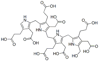 3-[2-[[4-(2-carboxyethyl)-5-[[4-(2-carboxyethyl)-5-[[4-(2-carboxyethyl)-3-(carboxymethyl)-1H-pyrrol-2-yl]methyl]-3-(carboxymethyl)-1H-pyrrol-2-yl]methyl]-3-(carboxymethyl)-1H-pyrrol-2-yl]methyl]-4-(carboxymethyl)-5-(hydroxymethyl)-1H-pyrrol-3-yl]propanoic acid Struktur