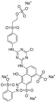 4-[[4-Chloro-6-[[4-[[2-(sulfooxy)ethyl]sulfonyl]phenyl]amino]-1,3,5-triazin-2-yl]amino]-5-hydroxy-6-[(2-sulfophenyl)azo]-1,7-naphthalenedisulfonic acid tetrasodium salt Struktur