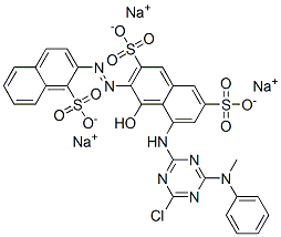 5-[[4-クロロ-6-(メチルフェニルアミノ)-1,3,5-トリアジン-2-イル]アミノ]-4-ヒドロキシ-3-[(1-スルホ-2-ナフチル)アゾ]-2,7-ナフタレンジスルホン酸トリナトリウム 化学構造式