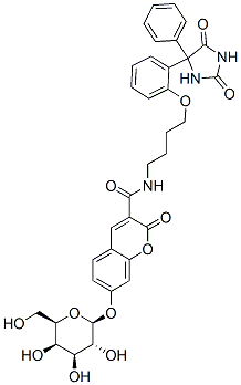 N-[4-[2-(2,5-dioxo-4-phenylimidazolidin-4-yl)phenoxy]butyl]-7-(beta-D-galactopyranosyloxy)-2-oxo-2H-1-benzopyran-3-carboxamide Structure