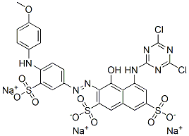 trisodium 5-[(4,6-dichloro-1,3,5-triazin-2-yl)amino]-4-hydroxy-3-[[4-[(4-methoxyphenyl)amino]-3-sulphonatophenyl]azo]naphthalene-2,7-disulphonate Structure