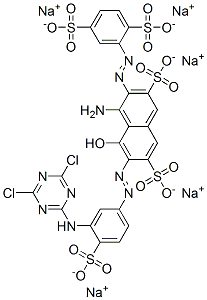 pentasodium 4-amino-6-[[3-[(4,6-dichloro-1,3,5-triazin-2-yl)amino]-4-sulphonatophenyl]azo]-3-[(2,5-disulphonatophenyl)azo]-5-hydroxynaphthalene-2,7-disulphonate Structure