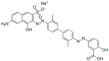 5-[[4′-[(7-アミノ-1-ヒドロキシ-3-スルホ-2-ナフタレニル)アゾ]-3,3′-ジメチル-1,1′-ビフェニル-4-イル]アゾ]-2-ヒドロキシ安息香酸・ナトリウム 化学構造式