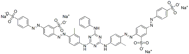 2,2'-(6-フェニルアミノ-1,3,5-トリアジン-2,4-ジイル)ビス[イミノ(2-メチル-4,1-フェニレン)アゾ]ビス[5-[[4-[(ソジオオキシ)スルホニル]フェニル]アゾ]ベンゼンスルホン酸ナトリウム] 化学構造式