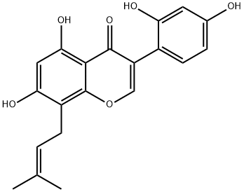 3-(2,4-ジヒドロキシフェニル)-5,7-ジヒドロキシ-8-(3-メチル-2-ブテニル)-4H-1-ベンゾピラン-4-オン 化学構造式