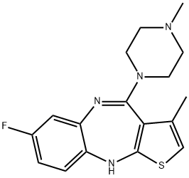 7-フルオロ-3-メチル-4-(4-メチル-1-ピペラジニル)-10H-チエノ[2,3-b][1,5]ベンゾジアゼピン 化学構造式