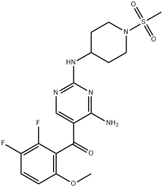 [4-氨基-2-[(1-甲磺酰基哌啶-4-基)氨基]嘧啶-5-基](2,3-二氟-6-甲氧基苯基)甲酮 结构式