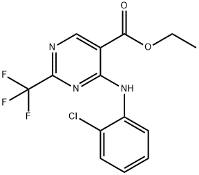 5-PYRIMIDINECARBOXYLIC ACID, 4-(O-CHLOROANILINO)-2-(TRIFLUOROMETHYL)-, ETHYL ESTER Structure
