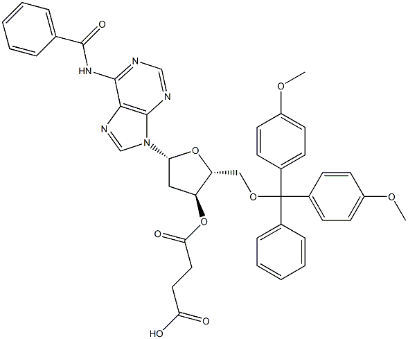 N-ベンゾイル-3'-O-(4-オキソ-4-ヒドロキシブチリル)-5'-O-(4,4'-ジメトキシトリチル)-2'-デオキシアデノシン 化学構造式