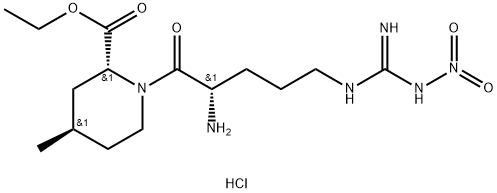 1-[2-氨基基-5-[[亚氨基(硝基氨基)甲基]氨基]-1-氧戊基]-4-甲基-2-哌啶羧酸乙酯盐酸盐,[2R-[1(S*),2Α,4Β]], 74874-08-1, 结构式
