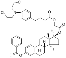 エストラ-1,3,5(10)-トリエン-3,17β-ジオール3-ベンゾアート17-[4-[4-[ビス(2-クロロエチル)アミノ]フェニル]-1-オキソブトキシ]アセタート 化学構造式