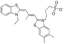 2-[3-(3-ethyl-3H-benzothiazol-2-ylidene)-2-methylprop-1-enyl]-5,6-dimethyl-3-(3-sulphonatopropyl)benzothiazolium Structure