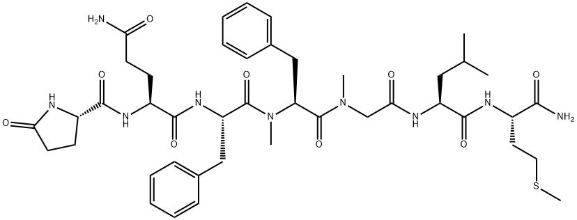 PYR-GLN-PHE-N-ME-PHE-SAR-LEU-MET-NH2 Struktur