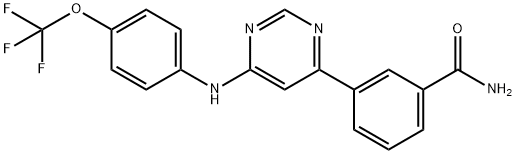 3-[6-[4-(トリフルオロメトキシ)アニリノ]ピリミジン-4-イル]ベンズアミド 化学構造式